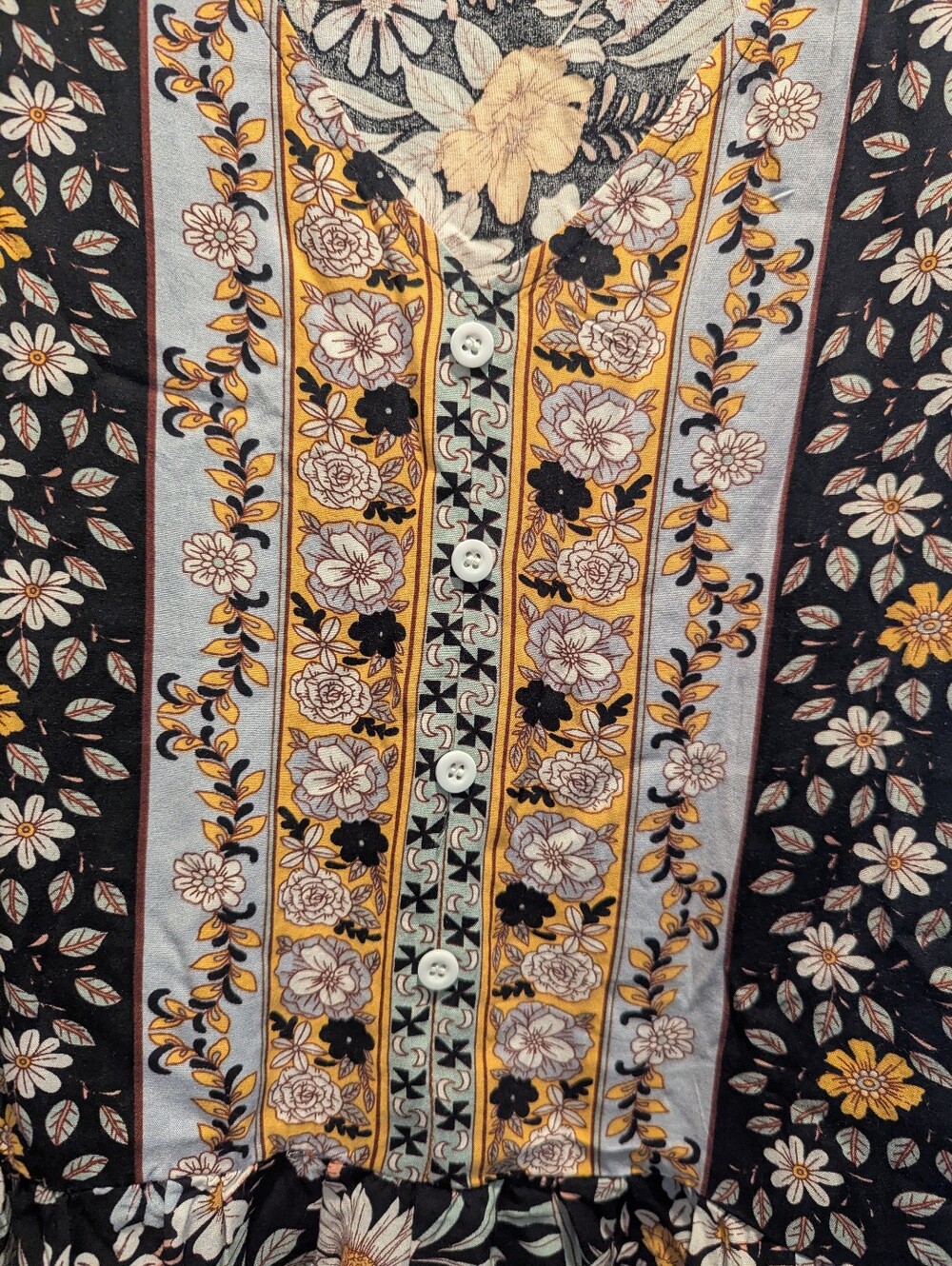 Agnes Orinda Women’s Floral V-Neck Button Black Yellow Babydoll Top Sz 4X *GUC - Picture 3 of 10